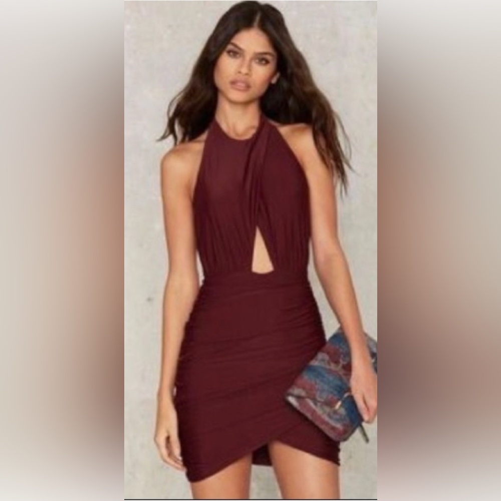 Tiger mist mad ruche Bodycon cutout berry dress